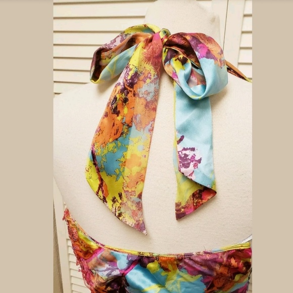 {Guillarmé Paris} 100% Silk Halter Gown.Lace/Beads - Picture 5 of 8